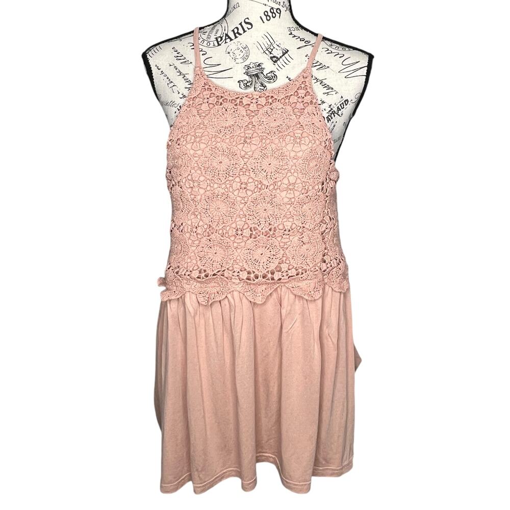 Doe & Rae MEDIUM Keyhole Back Crochet Lined Top Sheer Back Tunic Top Dress